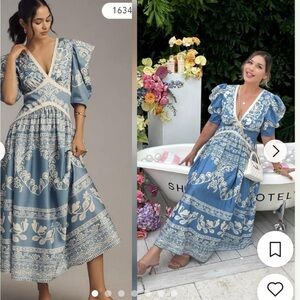Farm Rio Printed V-Neck Puff-Sleeve Maxi Dress